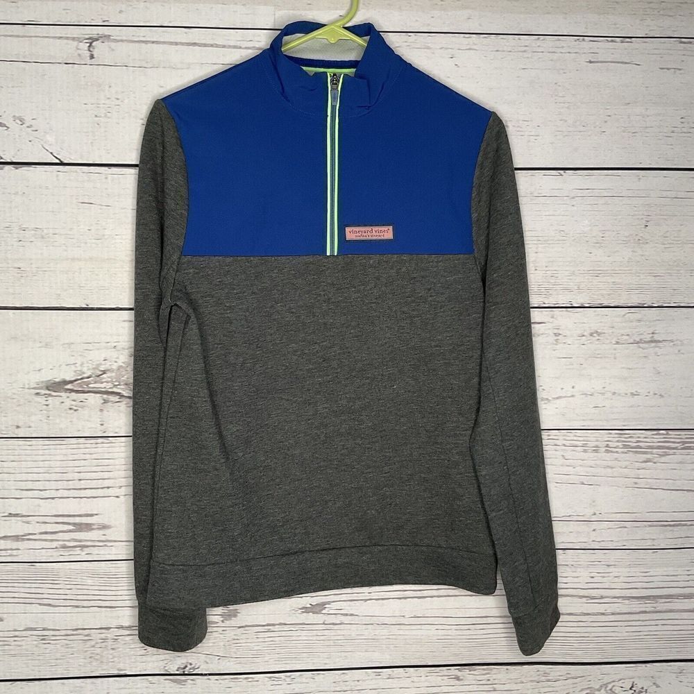 Vineyard Vines Boys XL 18 Performance Quarter Zip Pullover Blue Gray Colorblock